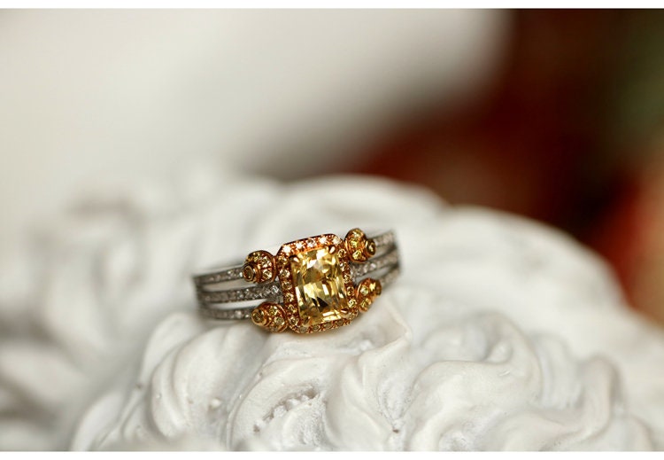 1.35ct Yellow Sapphire Radiant Cut Ring with Channel Diamond in 18K Gold