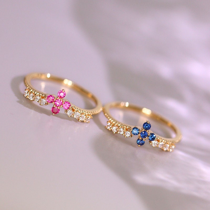 Ruby & Blue Sapphire Band Ring in 18K Yellow Gold