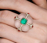 1.26ct Sugarloaf Emerald & White Crystal 18K Ring
