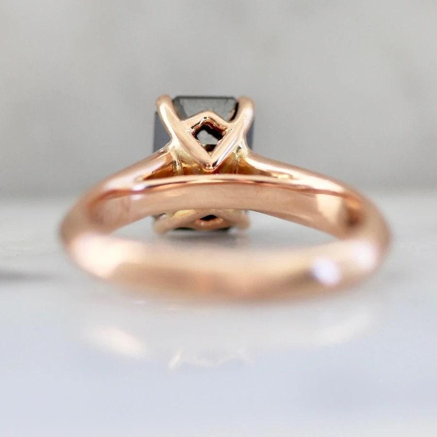 2.5ct Emerald Cut Black Diamond Solitaire Ring - 18K Rose Gold