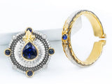Sundial Blue Sapphire Engraved Men's Ring in 18K Gold