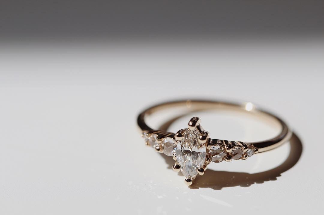 Marquise Cut Diamond Stackable Ring in 18K Yellow Gold