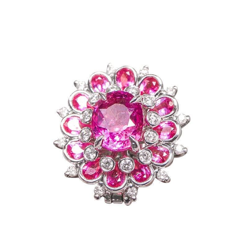 1.51ct Pink Sapphire 18K Gold Statement Ring with Diamonds