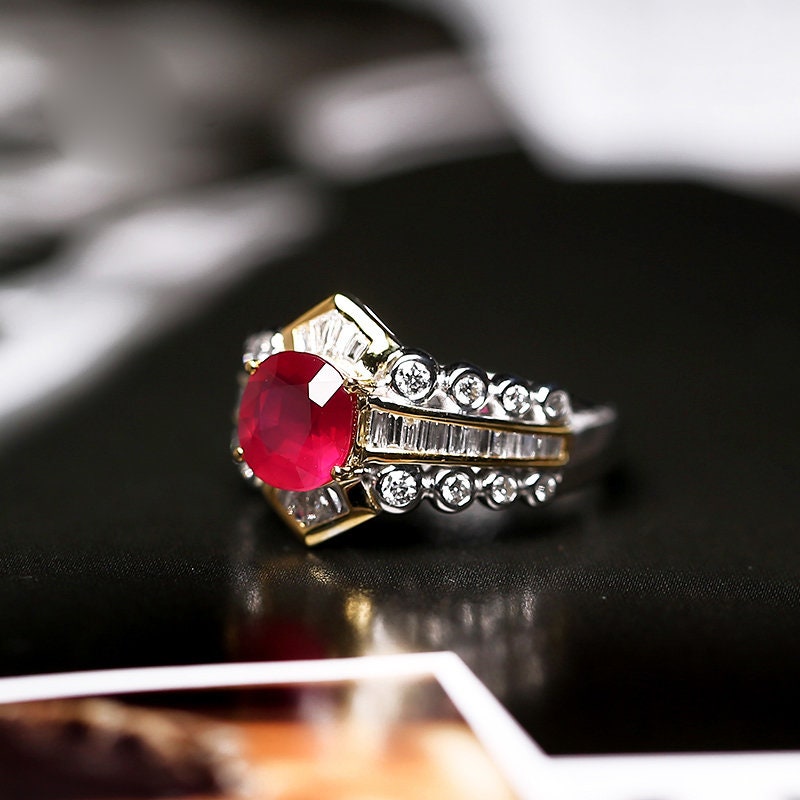 Pigeon Blood Ruby Ballerina Ring in 18K Two Tone Gold