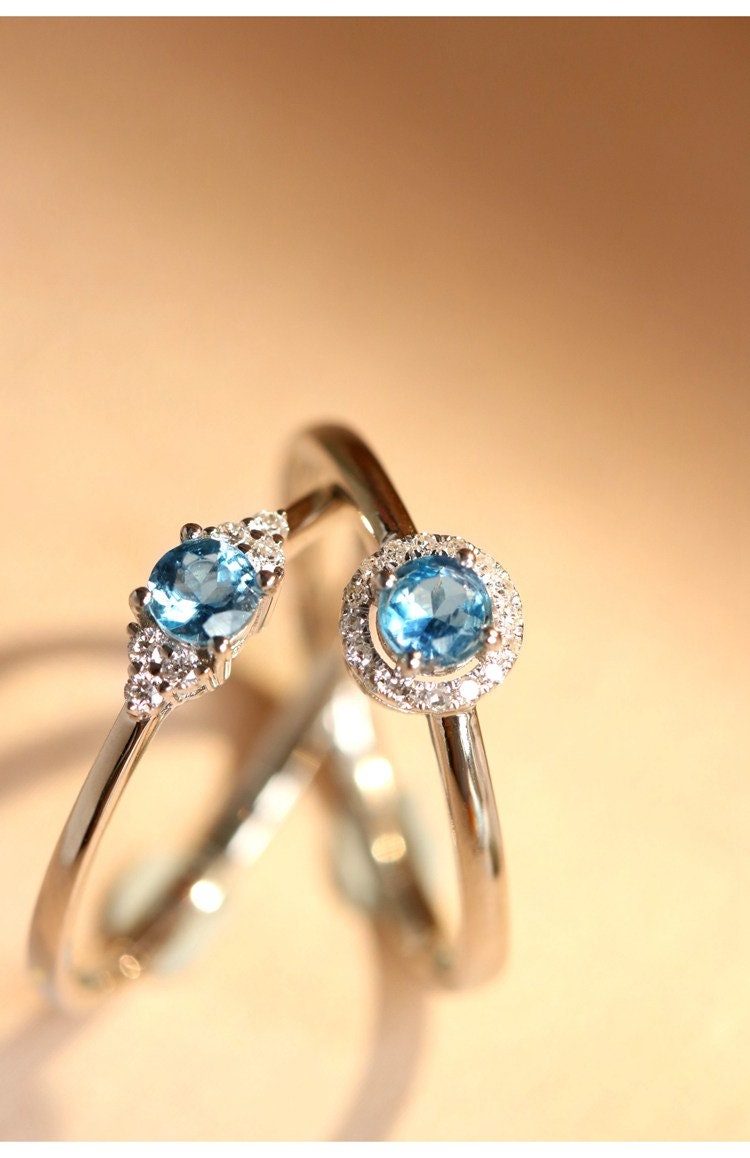 Aquamarine Diamond 18K White Gold Ring