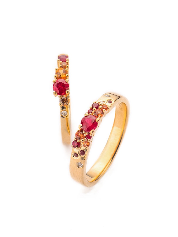 Ruby & Yellow Sapphire Wedding Ring in 18K Yellow Gold