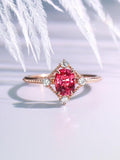 Stunning 1ct Pink Red Spinel Cushion Diamond Ring - 18K Rose Gold