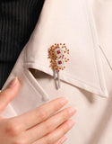 Red Pink Spinel Square Cut & Diamond Brooch in 18K Gold