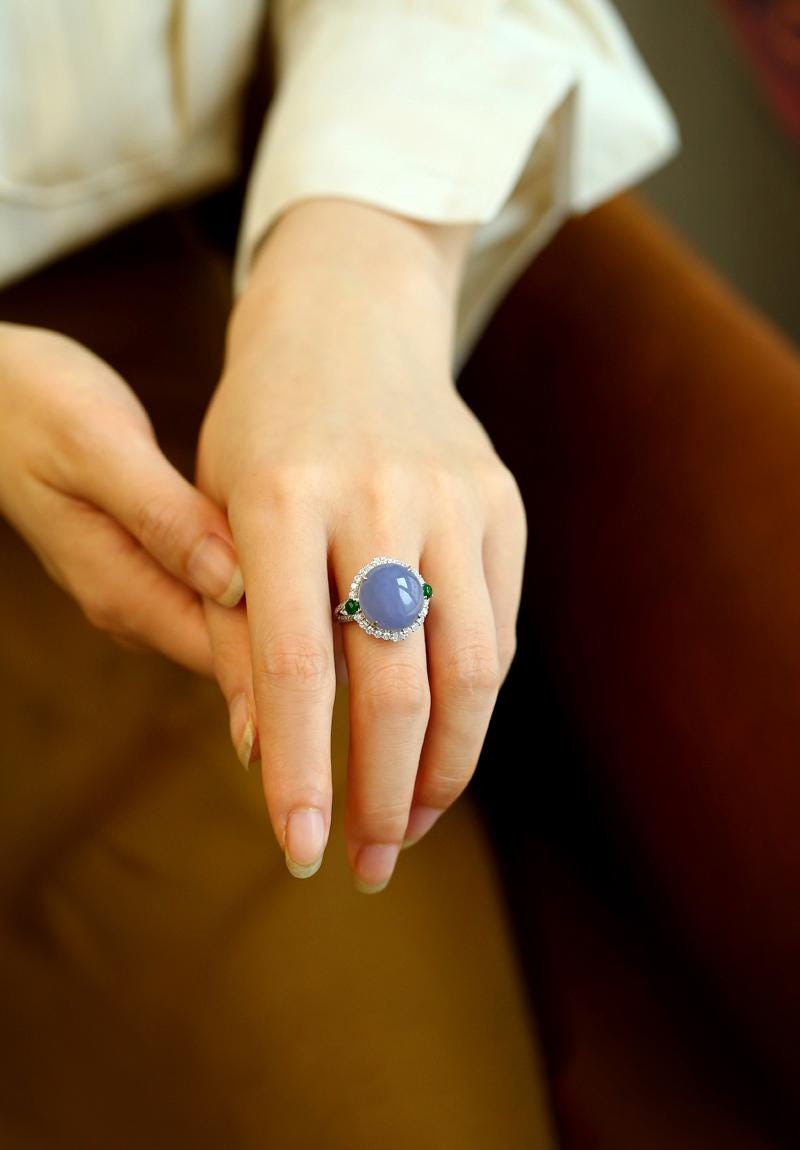 Exquisite Huge Violet Purple Jade Platinum 950 Ring