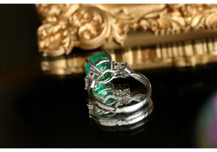 3.13ct Emerald & Diamond Statement Ring in 18K White Gold