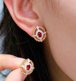 Red Spinel Oval 18K Gold Twisted Vintage Earring