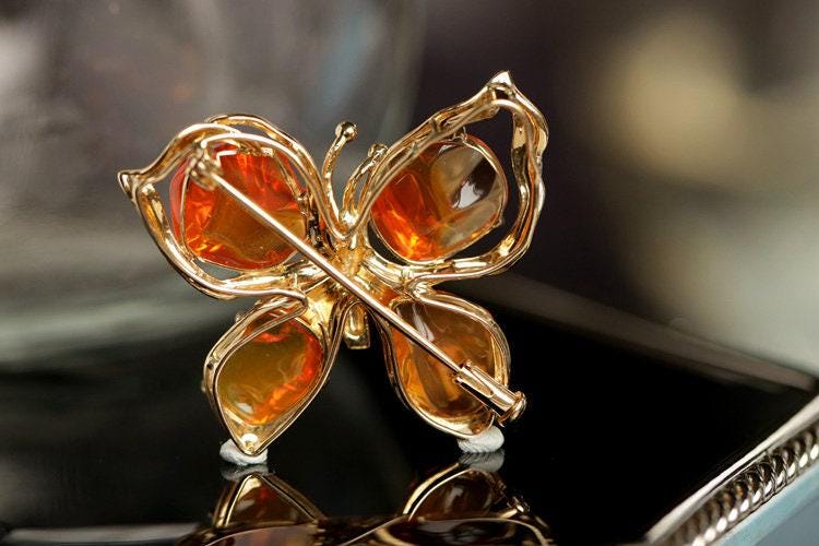 Fire Opal Butterfly Design 18K Gold Pendant