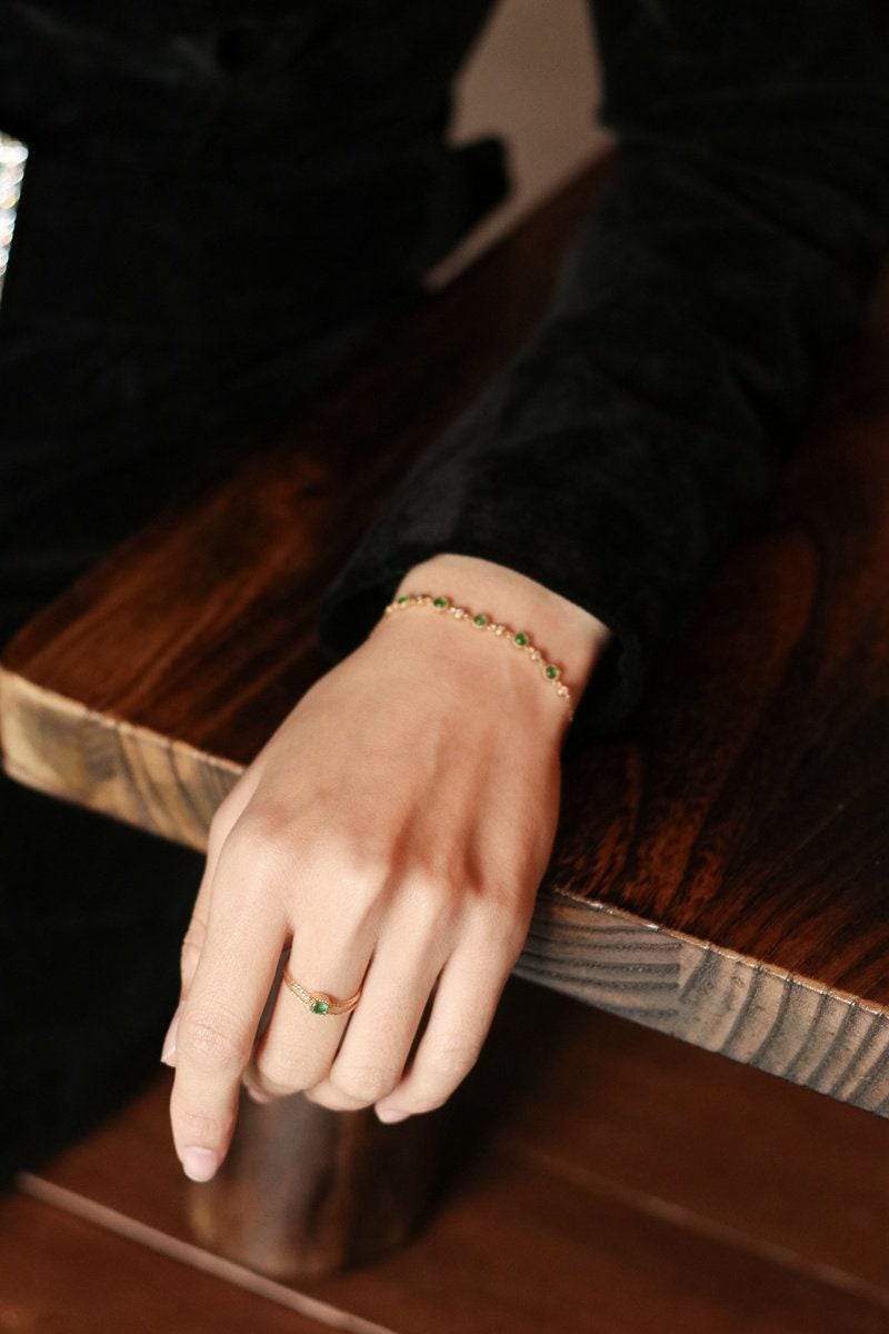 Emerald Stackable Ring Band in 18K Yellow Gold