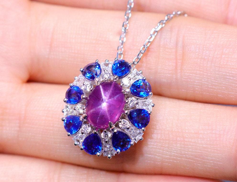 2.99ct Purple Star Sapphire 18K White Gold Ring