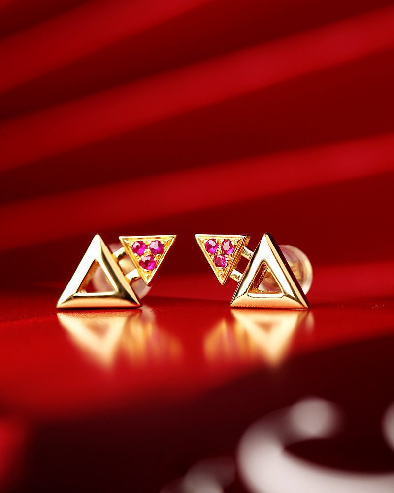 Ruby 18K White Gold Triangle Earrings