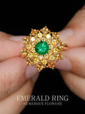 Emerald & Yellow Sapphire Cluster Ring - 18K Yellow Gold