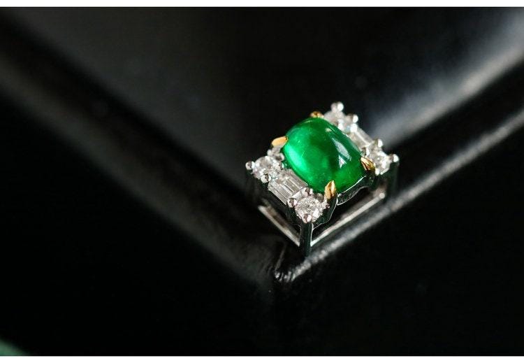Emerald Cabochon & Diamond 18K White Gold Necklace
