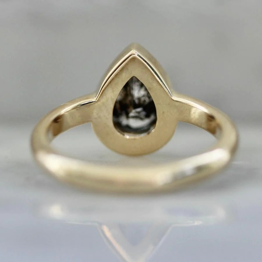 Halo Salt & Pepper Pear Cut 18K Yellow Gold Engagement Ring