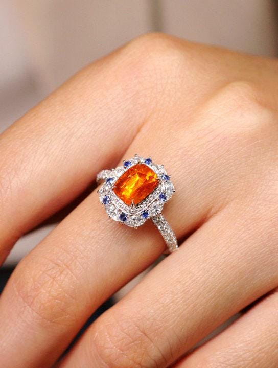 3.11ct Fanta Garnet Diamond Ring - 18K White Gold
