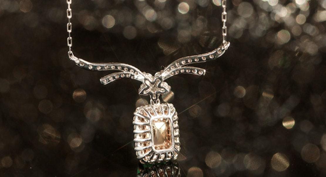 Huge Emerald & Diamond Necklace in 18K White Gold