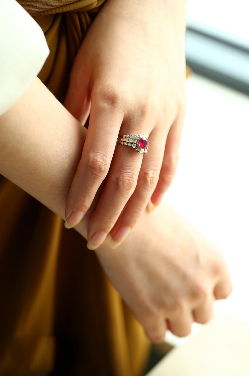 Pigeon Blood Ruby Ballerina Ring in 18K Two Tone Gold