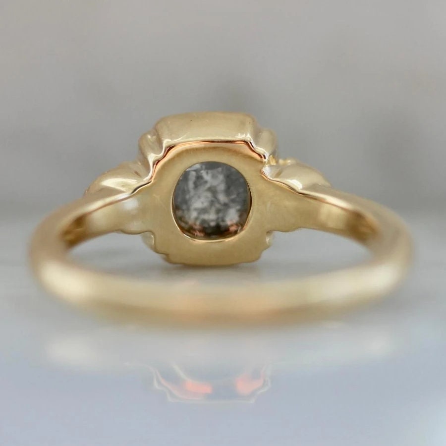 1.3ct Emerald Cut Salt and Pepper Diamond 18K Gold Engagement Ring