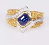 1.59ct Blue Sapphire 18K Dual Gold Ring with Full Diamond Pave