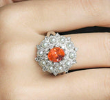 Sunset Padparadscha Sapphire 18K Gold Ring with Diamonds Aound
