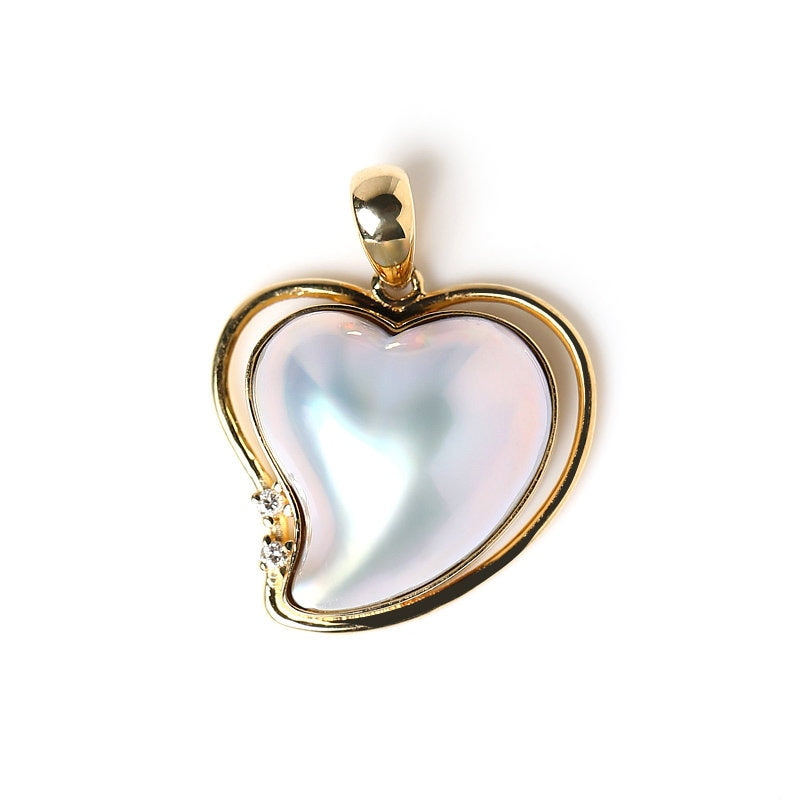 Heart Shape Japan Mabe Pearls & Diamond Pendant - 18K Yellow Gold