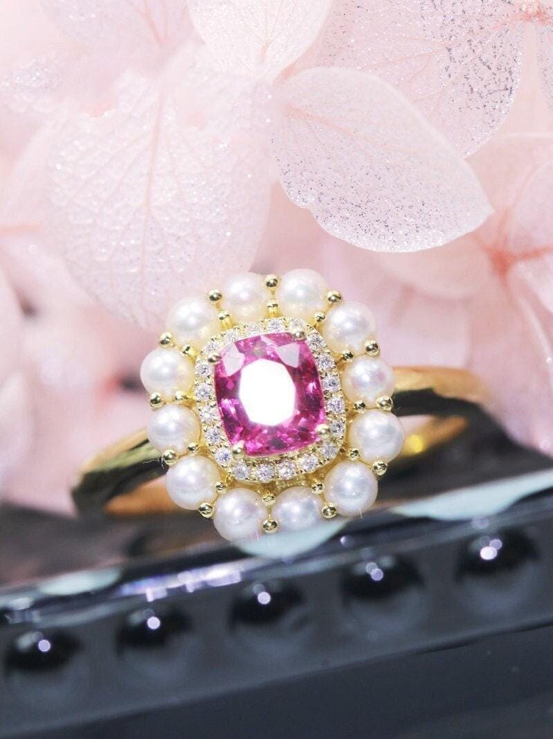 1.2ct Pinkish Spinel & Diamond Ring in 18K Rose Gold