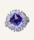 Tanzanite Sapphire Art Deco Ring - PT950 Cluster Diamond