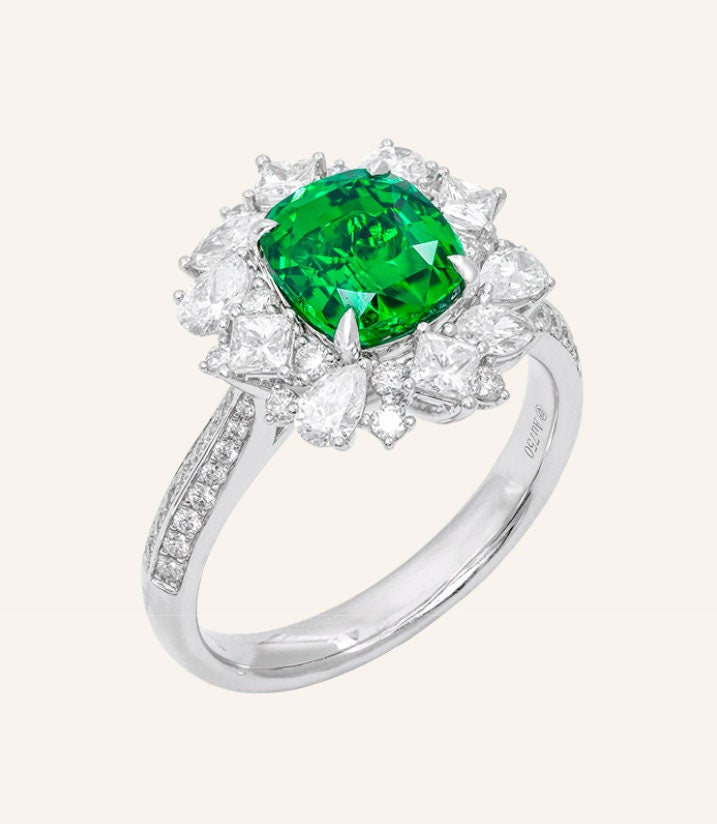 3 Colors + Sri Lanka Sapphire Platinum 950 Ring with Diamonds
