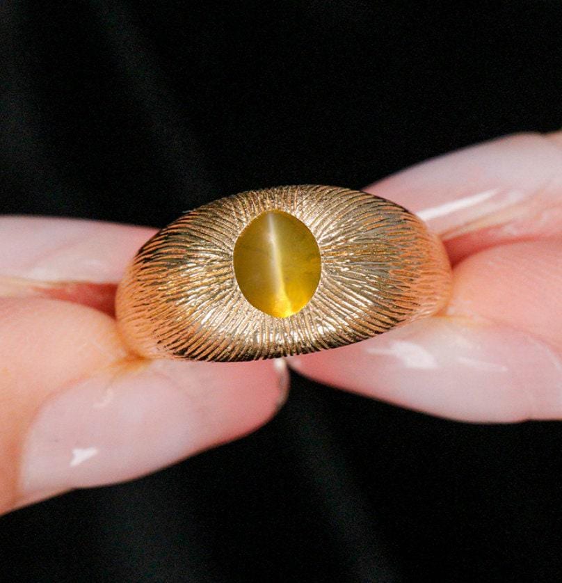 Chrysoberyl Flush Set 18K Gold Brush Finish Ring in 18K Yellow Gold