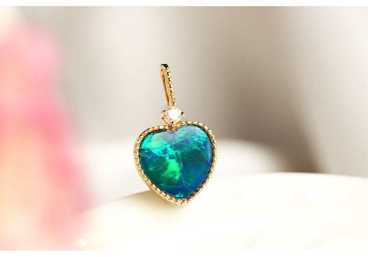 Blue Opal Heart-Shaped Pendant in 18K Yellow Gol