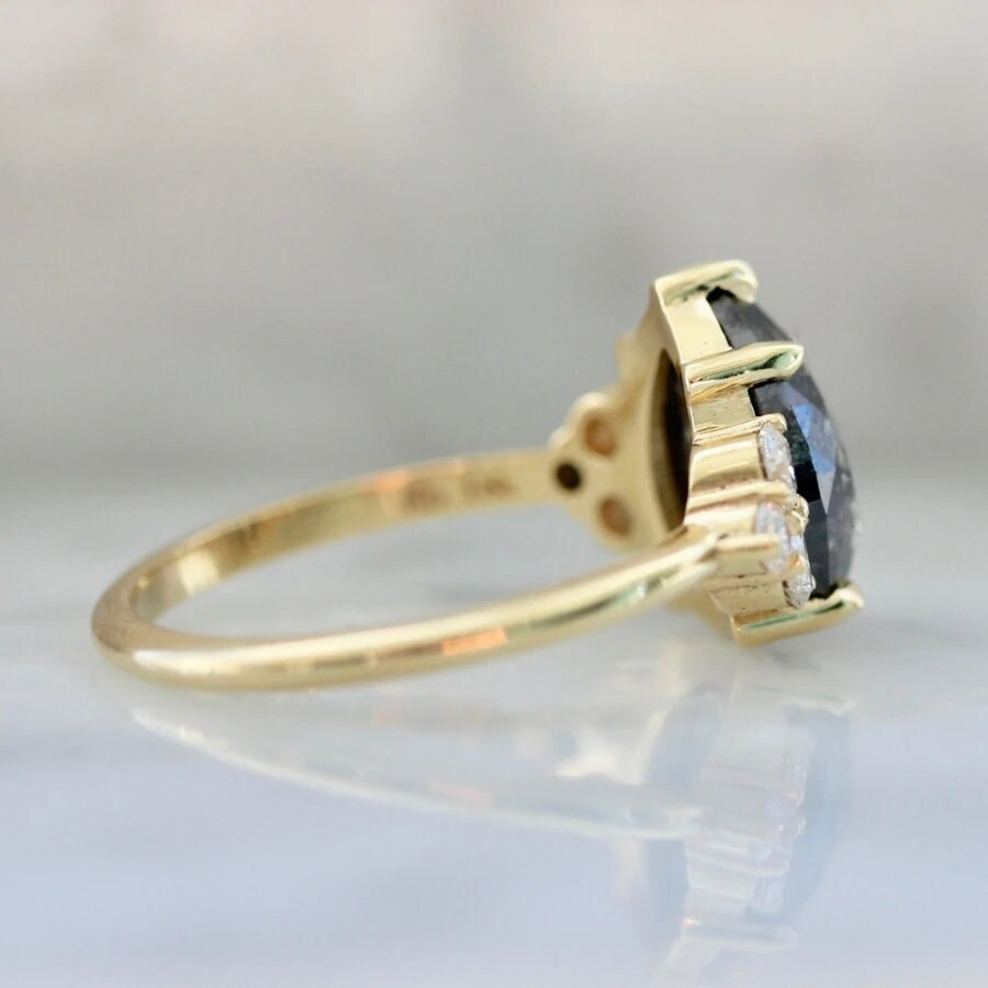 2.05ct Salt and Pepper Diamond Pear Rose Cut Ring - 18K Gold